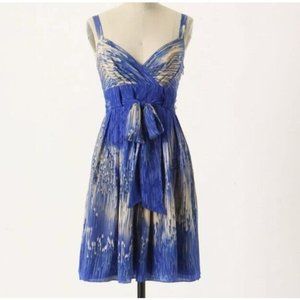 Anthropologie LIL Blue CABALLO FALLS DRESS 100% Silk Size 0 XS NO SASH